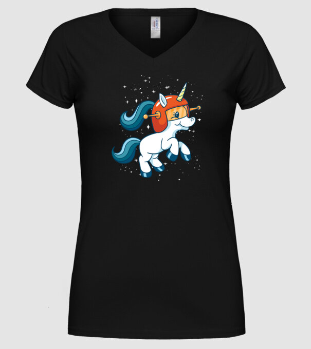 Unicorn Astronaut model negru pe tricou