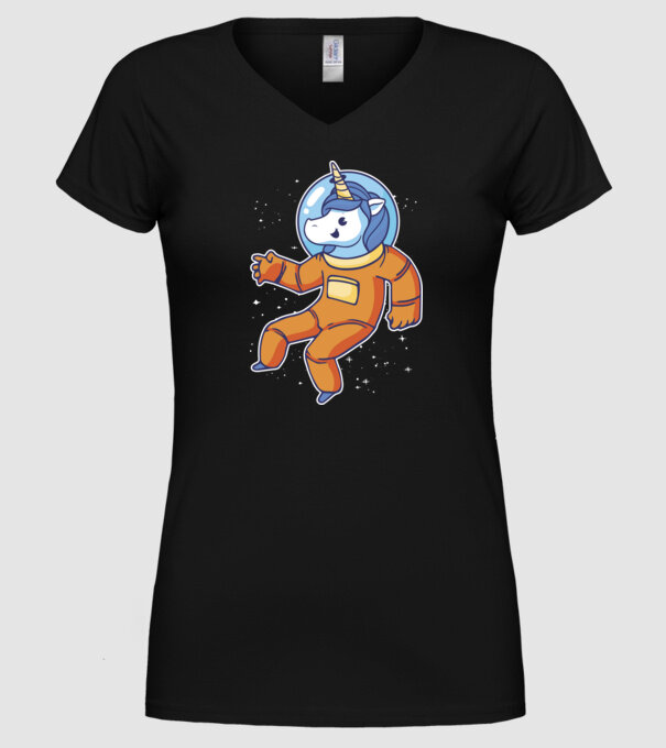 Unicorn Astronaut model negru pe tricou