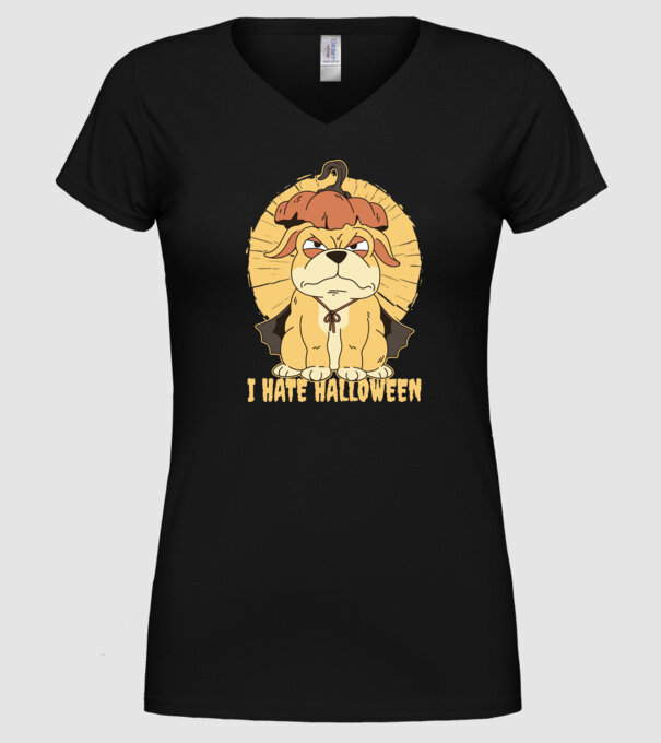 Urăsc Halloween cu câine model negru pe tricou