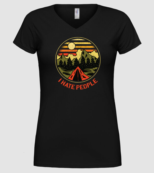 Urăsc oamenii tricou de camping model negru pe tricou