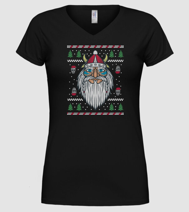 Moș Crăciun viking Pulover urât model negru pe tricou