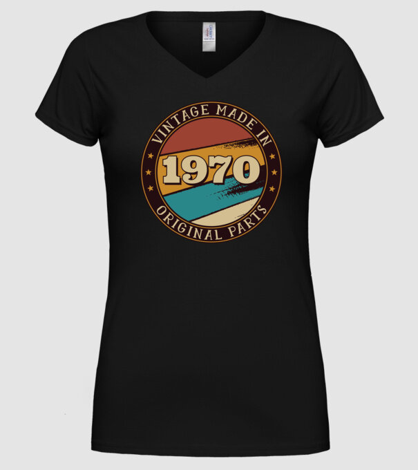 Vintage Made in 1970 Original Parts Retro Birthday model negru pe tricou