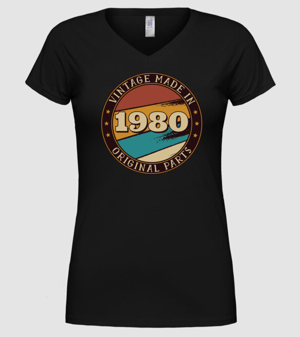 Vintage Made in 1980 Original Parts Retro Birthday model negru pe tricou