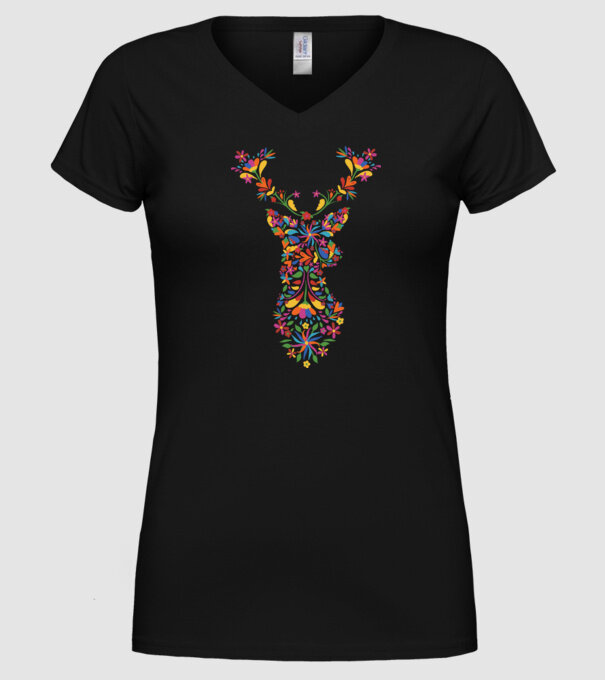 Cerb cu motive florale Floral model negru pe tricou