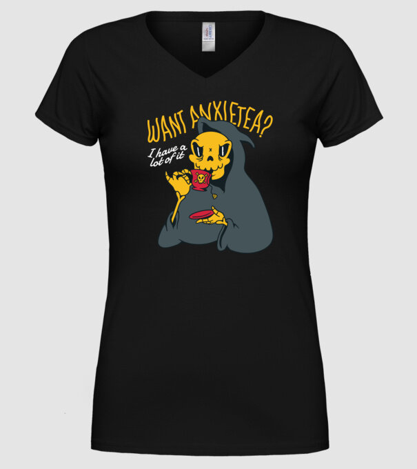 Want Anxietea? model negru pe tricou