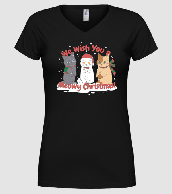 We wish You a Meowy Christmas model negru pe tricou