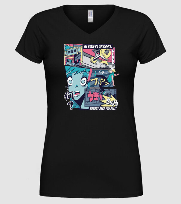 Anime Vaporwave Benzi desenate Skateboard model negru pe tricou