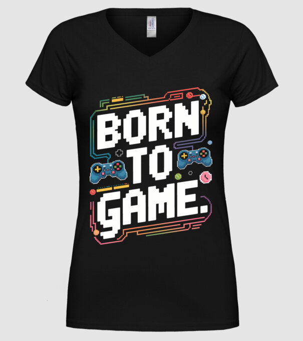 Born to Game Pixel Negru model negru pe tricou