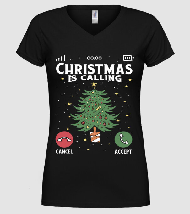Christmas is calling model negru pe tricou