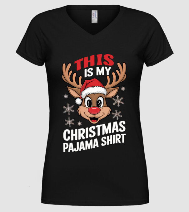 Christmas Pajama Reindeer Negru model negru pe tricou