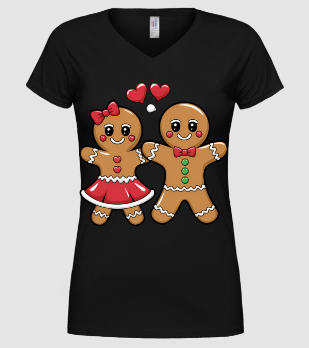 cuplu de turtă dulce în dragoste model negru pe tricou