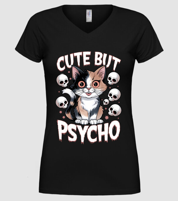 Cute, but Psycho pisică Negru model negru pe tricou