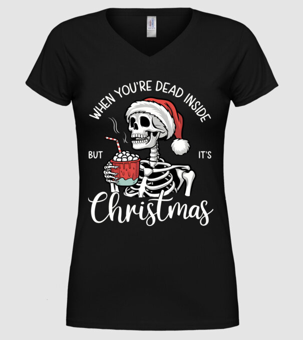 Dead inside, but it's christmas Negru model negru pe tricou