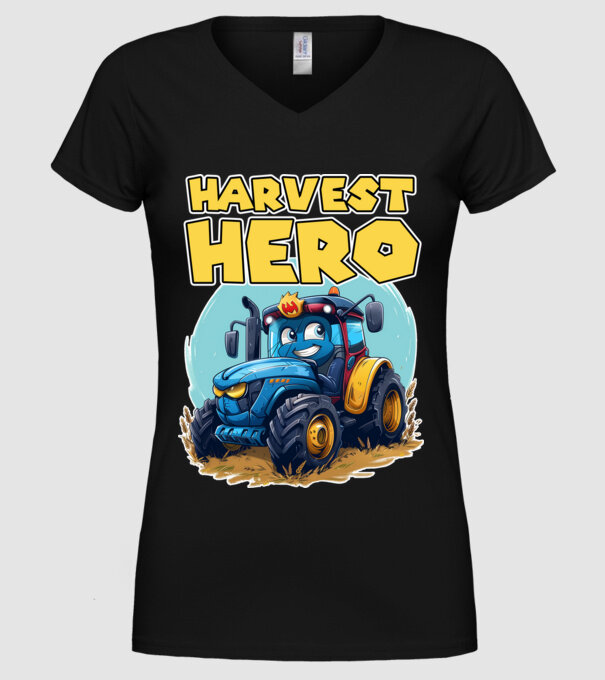 Harvest Hero Tractor model negru pe tricou