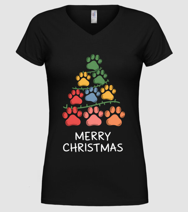Merry Christmas Paws Negru model negru pe tricou