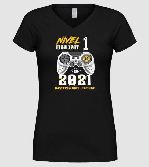 Nivel 1 finalizat. 2021 nașterea unei legende model negru pe tricou