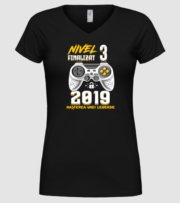 Nivel 3 finalizat. 2019 nașterea unei legende model negru pe tricou