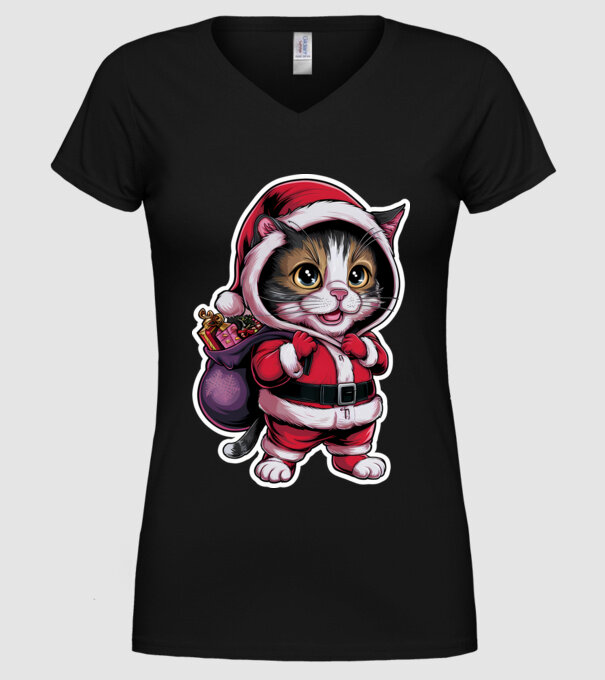 Santa Cat model negru pe tricou