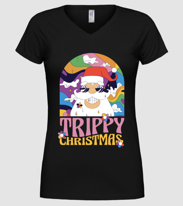 Trippy Christmas model negru pe tricou