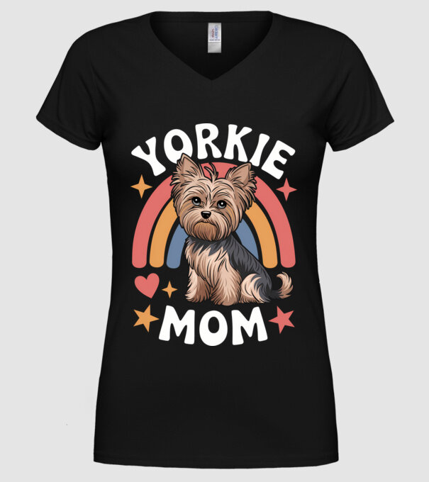 Yorkie Mom Negru model negru pe tricou