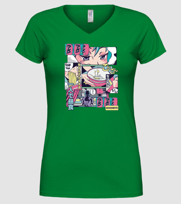 Anime Vaporwave Ramen model verde pe tricou