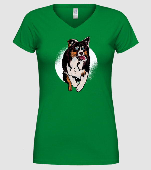 Câine ciobănesc Australian model verde pe tricou