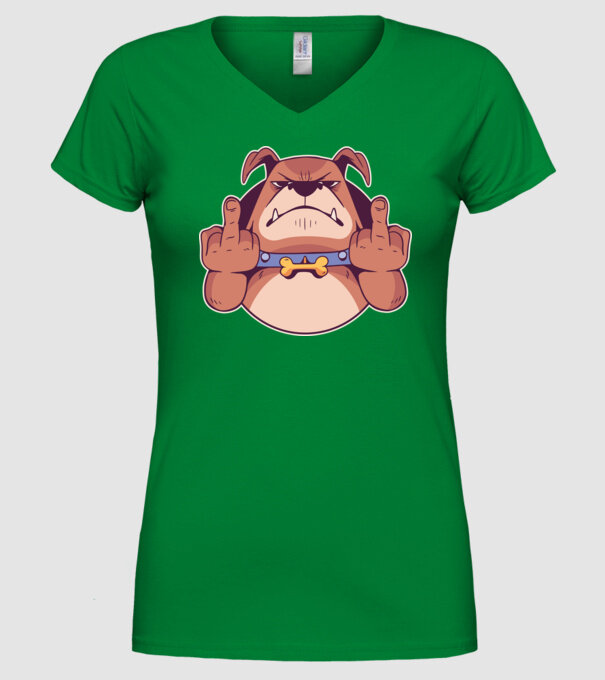 Bulldog arată degetul model verde pe tricou