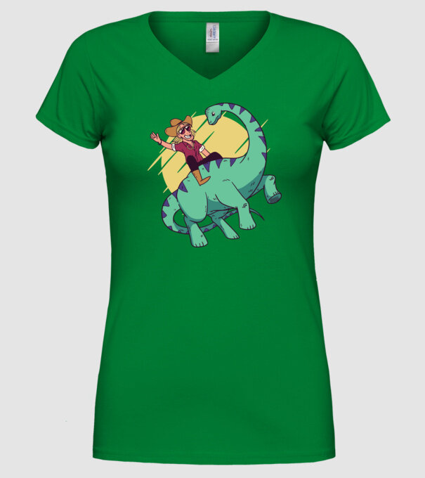 Dinozaur Cowboy model verde pe tricou