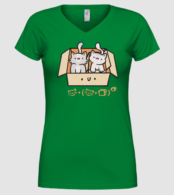 Cutie cu pisică drăguță model verde pe tricou