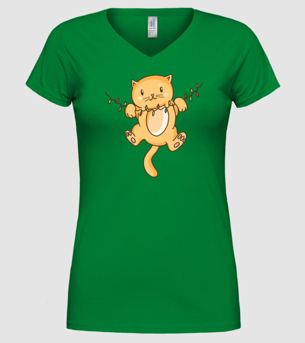 Pisică drăguță Crăciun model verde pe tricou