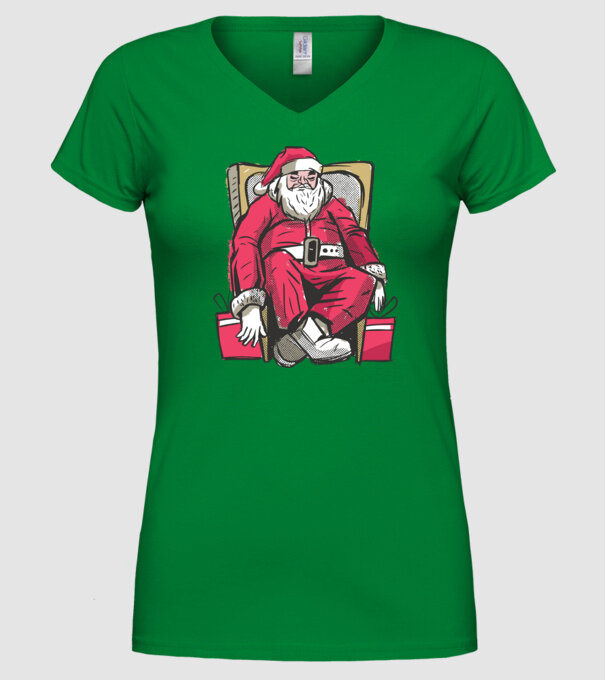 Moș Crăciun Obosit model verde pe tricou