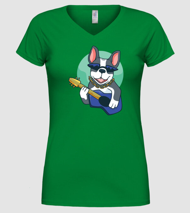 Bulldog Chitarist model verde pe tricou
