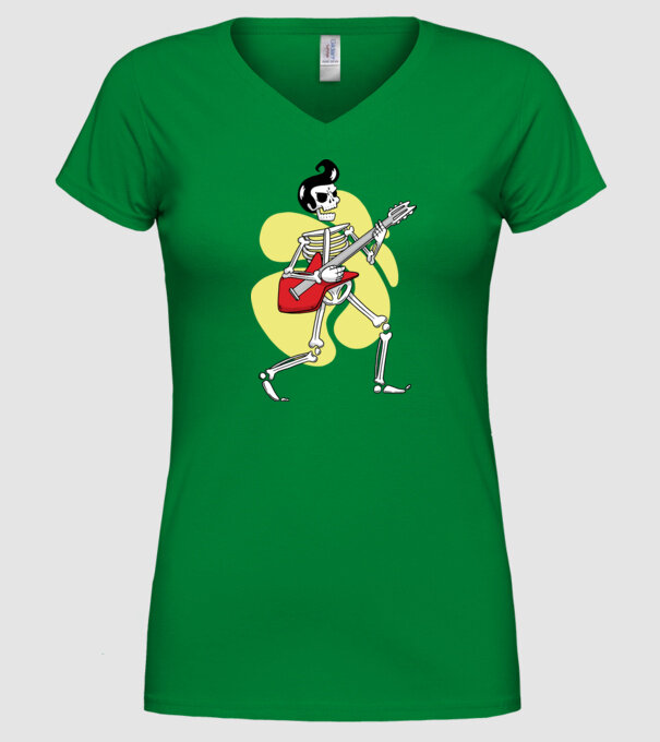Schelet Elvis cu chitară model verde pe tricou