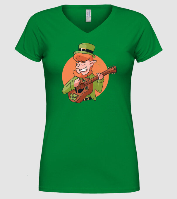Chitarist Leprechaun irlandez St Patrick model verde pe tricou