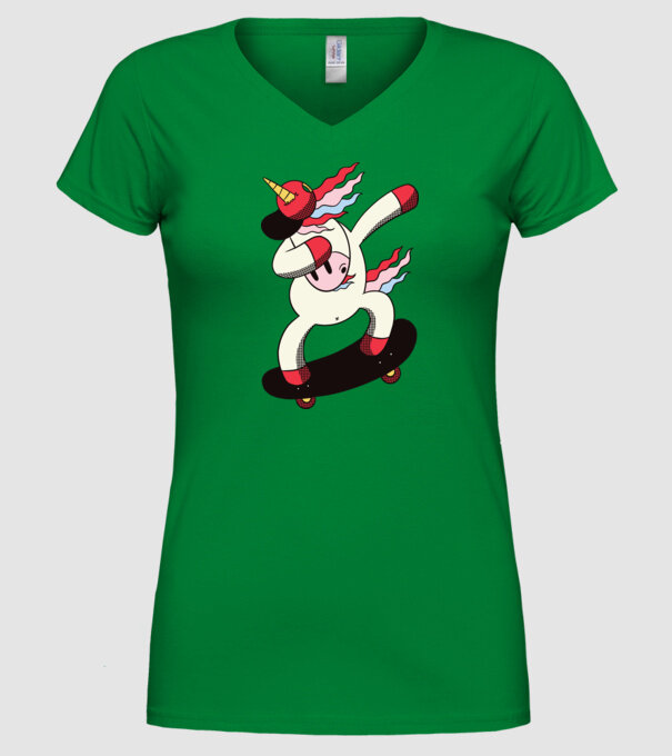 Skateboarder Unicorn DAB model verde pe tricou