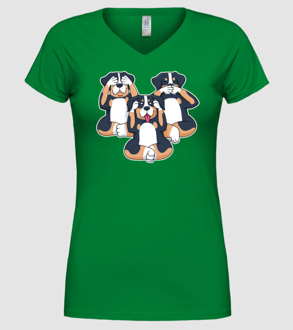 Trei câini model verde pe tricou