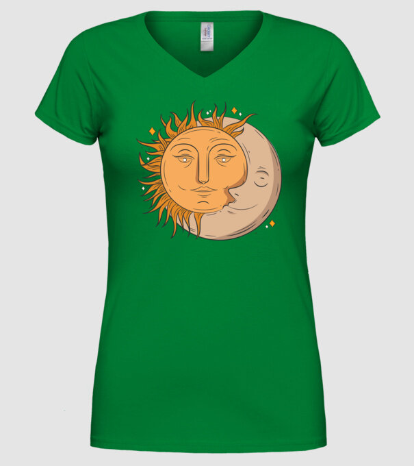 Luna și Soarele model verde pe tricou