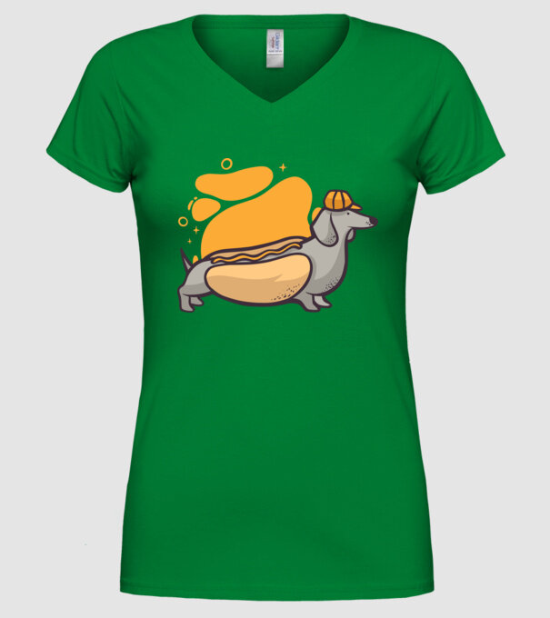 Teckel Hot dog model verde pe tricou