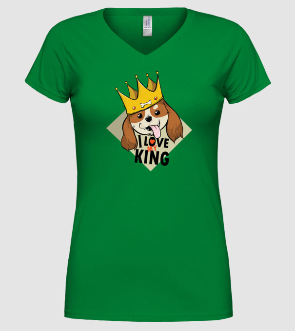 I love my king - Cavalier King Charles tricou cu câine Cocker Spaniel model verde pe tricou