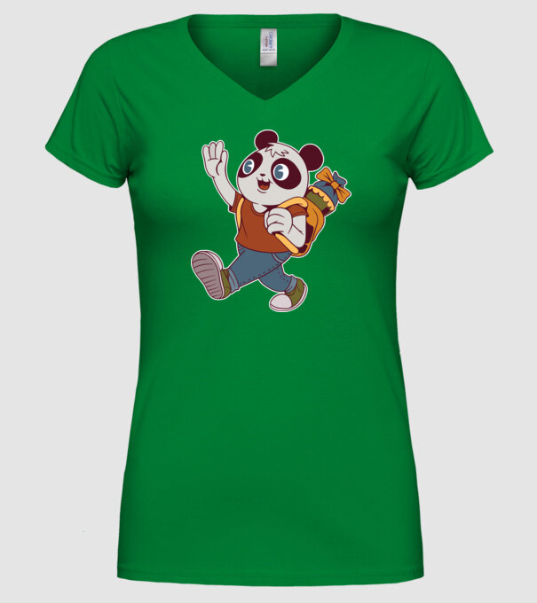 Panda școlar model verde pe tricou