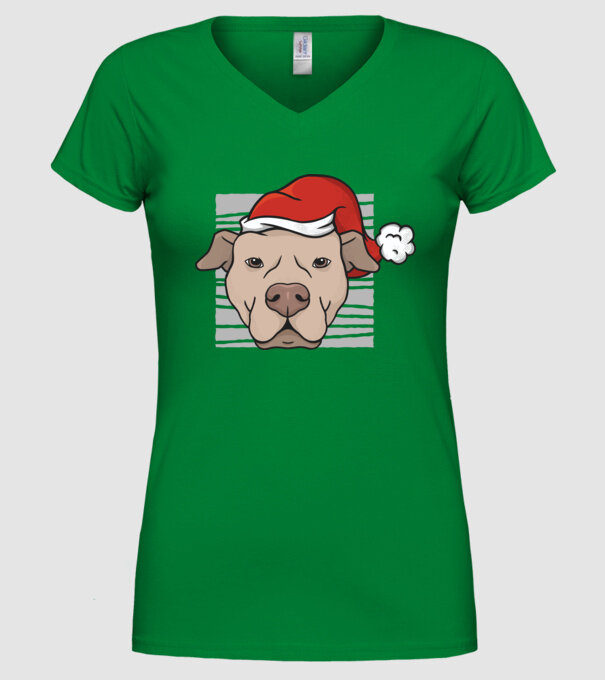 Pitbull de Crăciun model verde pe tricou