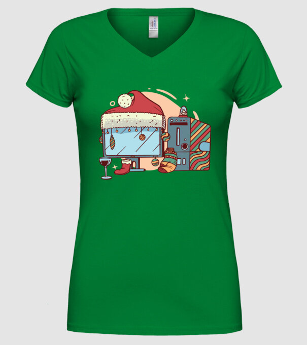 Computer de Crăciun model verde pe tricou