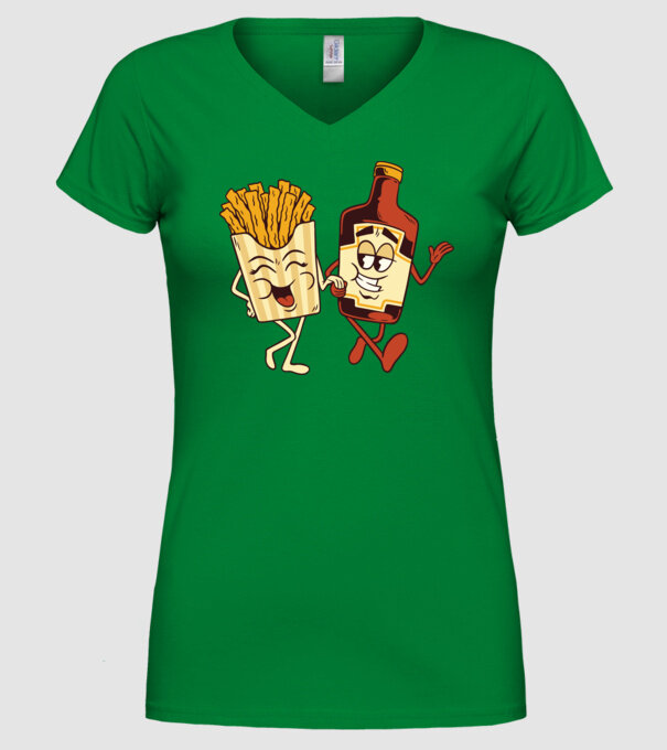 Ketchup + cartofi prăjiți model verde pe tricou