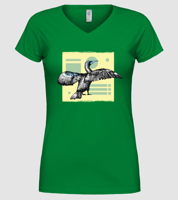 Pasăre cormoran model verde pe tricou