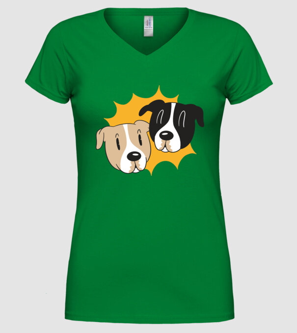 Capete de câini model verde pe tricou