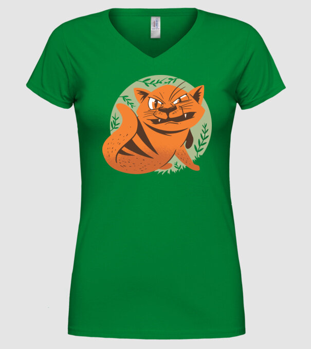Pisică Supărată model verde pe tricou