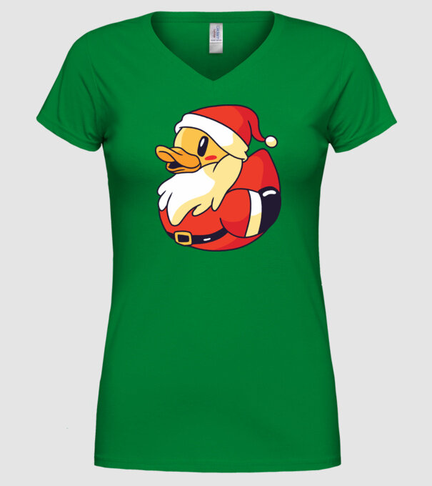 Tricou Moș Crăciun Rață model verde pe tricou