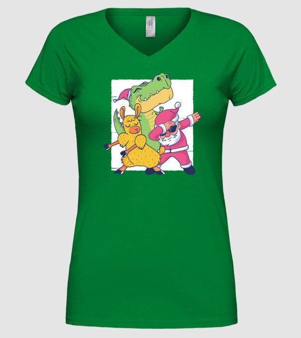 Moș Crăciun Llama T-rex DAB pentru Crăciun model verde pe tricou