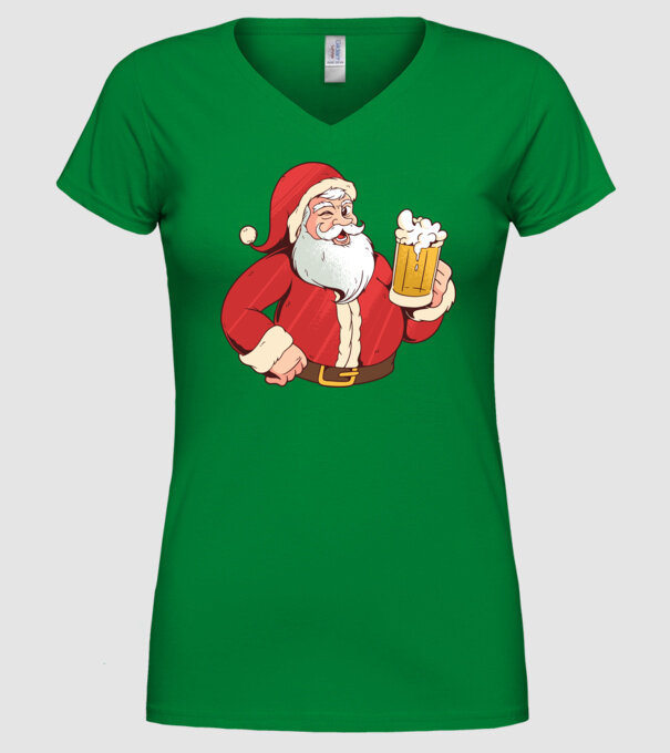 Moș Crăciun cu bere tricou amuzant model verde pe tricou
