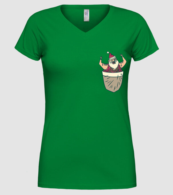 Buzunar Moș Crăciun model verde pe tricou